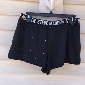 Steve Madden Black Lounge Shorts with Branded Waistband and Dot Accents